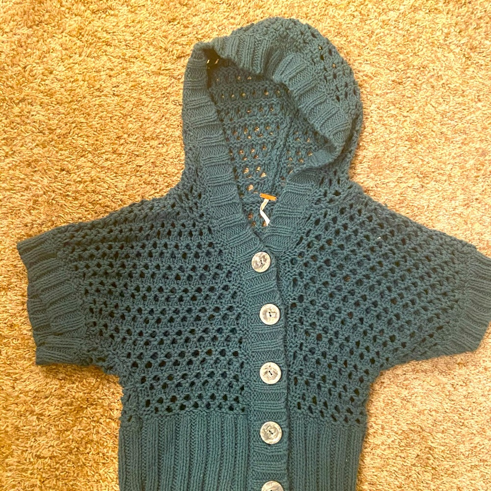 Free people teal sweater hooded shirt size S